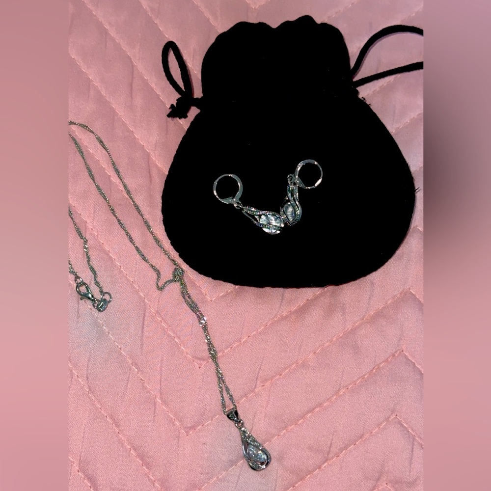Sterling silver Swarovski necklace and earrings